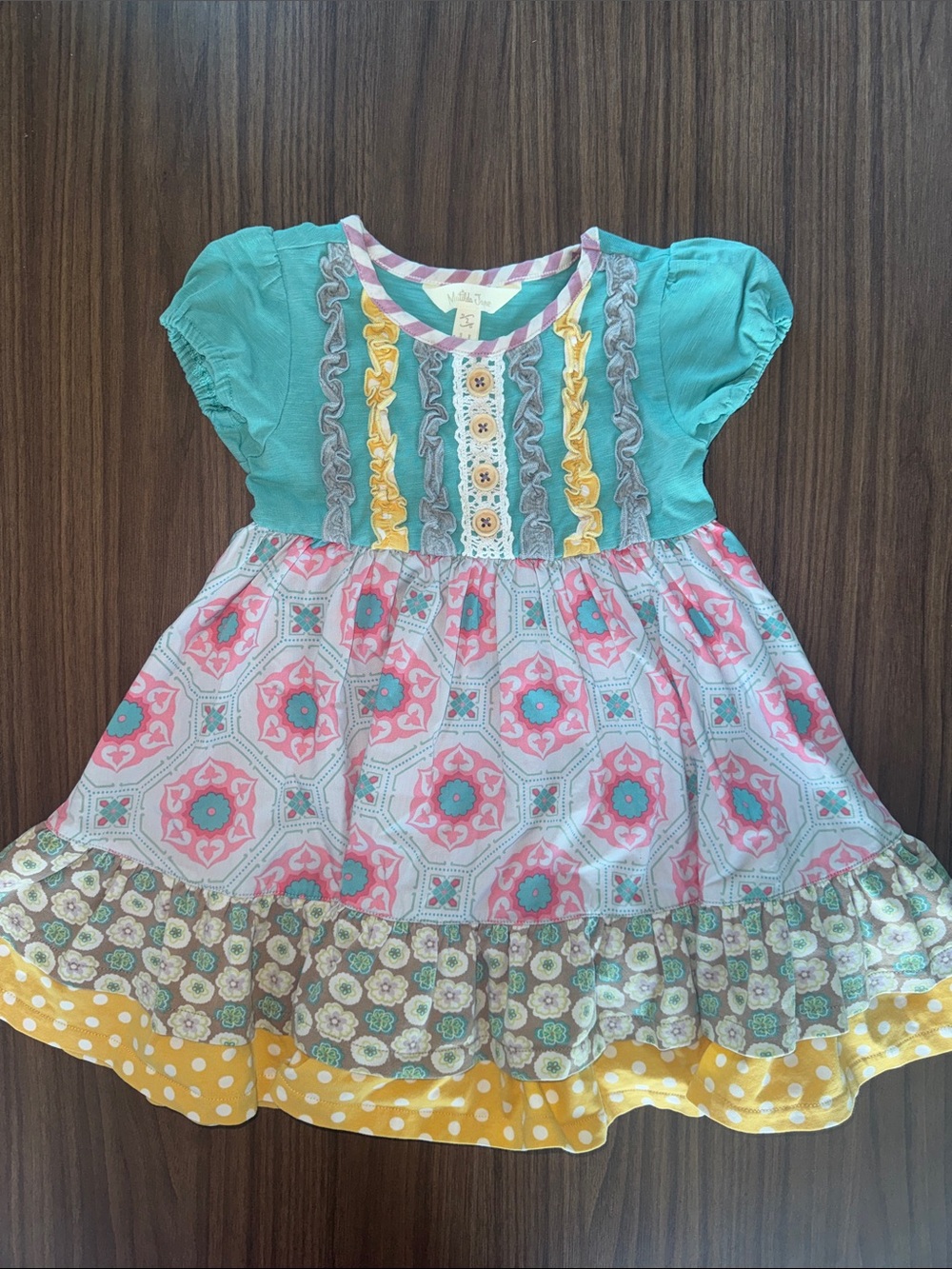 Matilda Jane Teal, Pink & Yellow Ruffle-Trim Dress